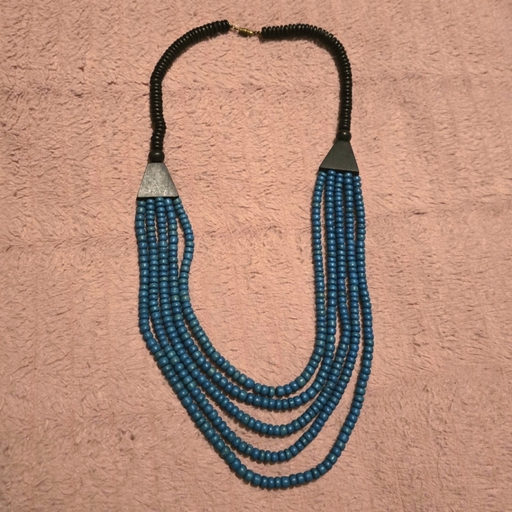 Vintage Teal Wooden Necklace